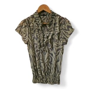 SAM & MAX Zebra Ruffle Trim Elastic Waistband Y2K Top - Small